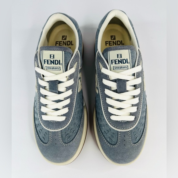 FENDI Match FF Women's Denim Suede Logo Fashion Ace Sneakers Size EU 37.5 - Picture 6 of 11